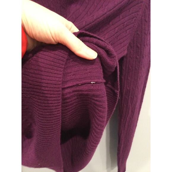 J.crew Womens Cable Knit V-Neck Sweater Size Medium Purple Preppy Classic Fall - Picture 6 of 6